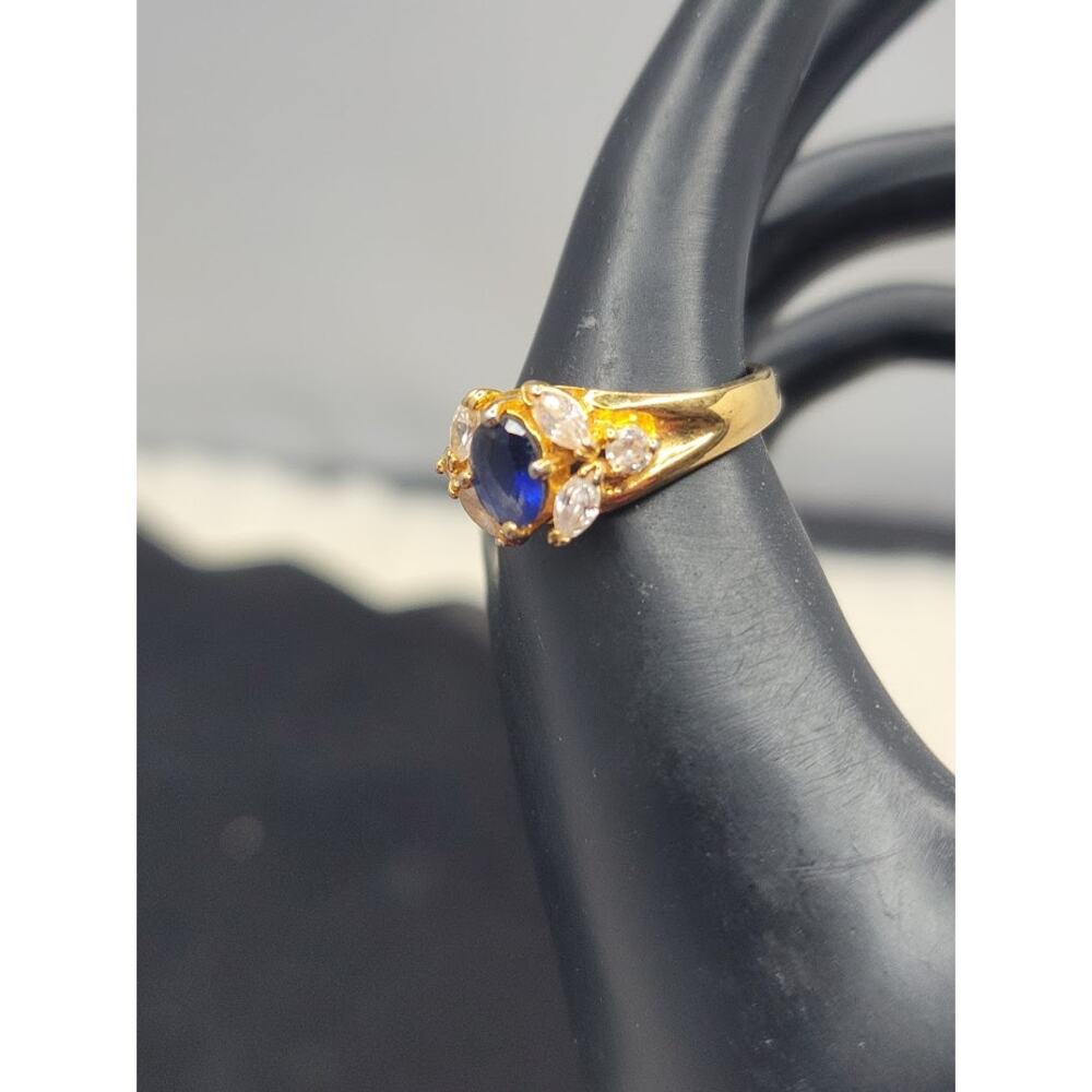 Vintage PD Premier Designs Blue Sapphire Glass Ring Size 7.5 Retro Glam Jewelry - Picture 2 of 8